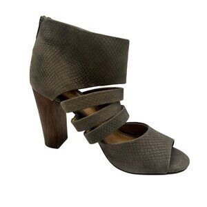 Splendid Jackie Heeled Peep Toe Bootie Women 8 Gray Taupe Suede Leather Strap